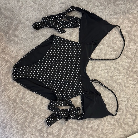 Aerie Black & White Polka Dot Wrap One Piece Swimsuit V Neck Conservative S Cute - Picture 5 of 7